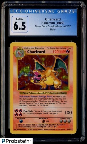 1999 Pokemon Game Base Set Shadowless #4 Charizard Holo Rare CGC 6.5