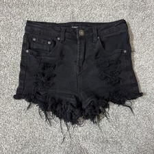 Almost Famous Shorts Womens 3 Black Distressed Frayed Hem High Rise Denim Cutoff