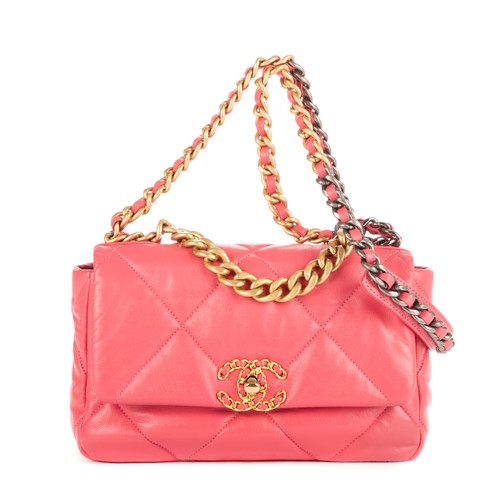 Chanel Pink Classic 19 Flap Small Shoulder Bag Lambskin Quilted Leather