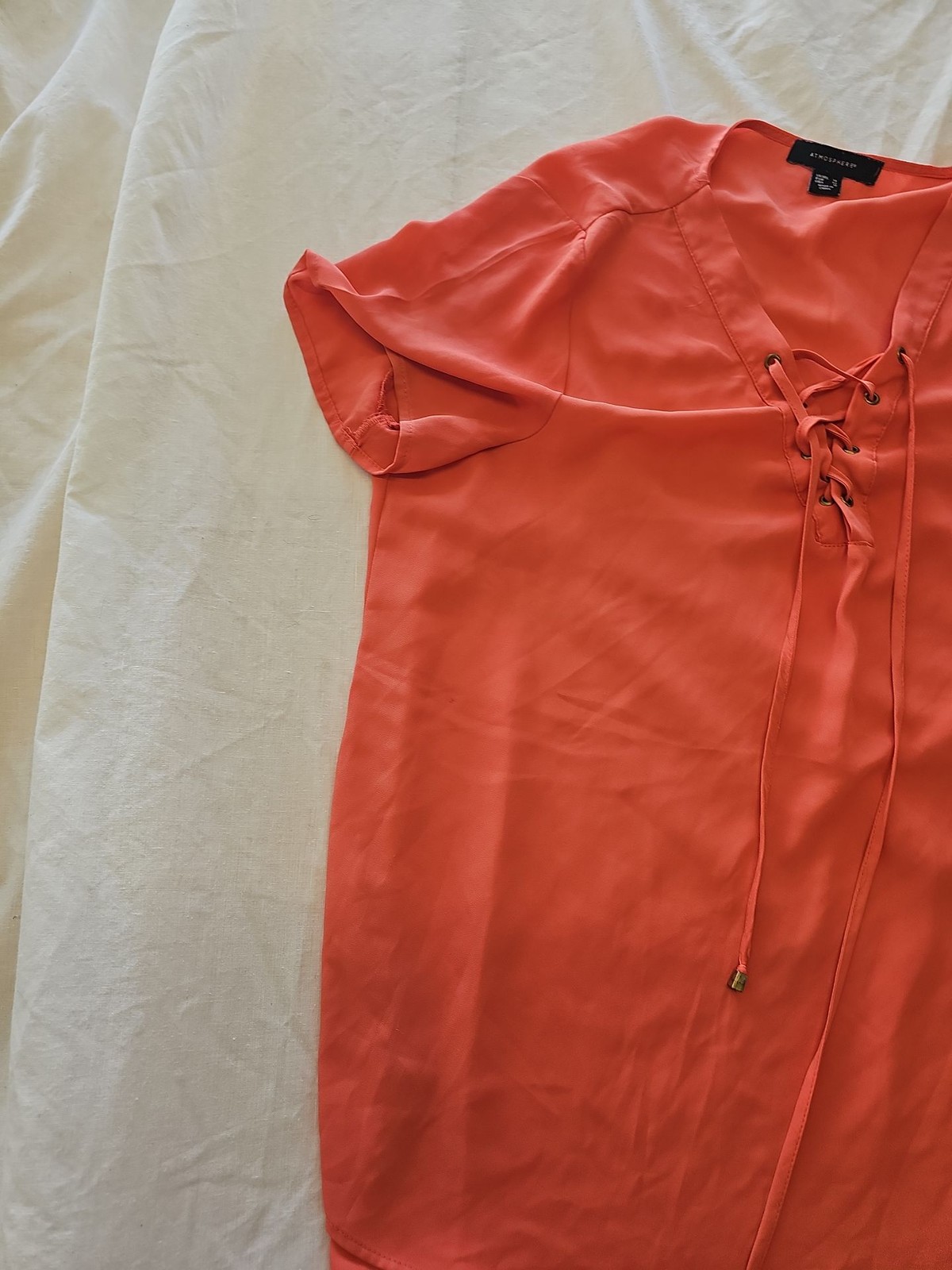 Atmosphere Coral Pink Lace-Up Front Short Sleeve Blouse D492 image 3