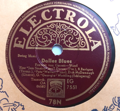78 RPM - Fats Waller and Jam Session, Electrola 7551, ''Dallas Blues'', EX Blues