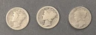 Lot of 3 1910's Mercury Dimes. 90% Silver. No Duplicates. 1916, 1917, 1918-S