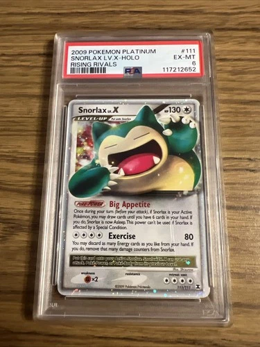 PSA 6 Snorlax LV.X 111/111 Rising Rivals Holo LVX Pokemon Card EX-MT RARE