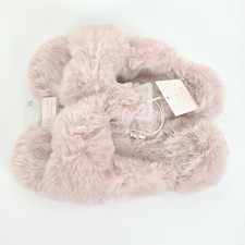 LAUREN CONRAD Women's SIZE 7-8 MEDIUM Twist Band FAUX FUR Pink SLIDE SLIPPERS
