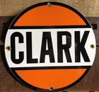 VINTAGE CLARK PORCELAIN GAS STATION GASOLINE OIL PUMP PLATE SIGN 11.75”