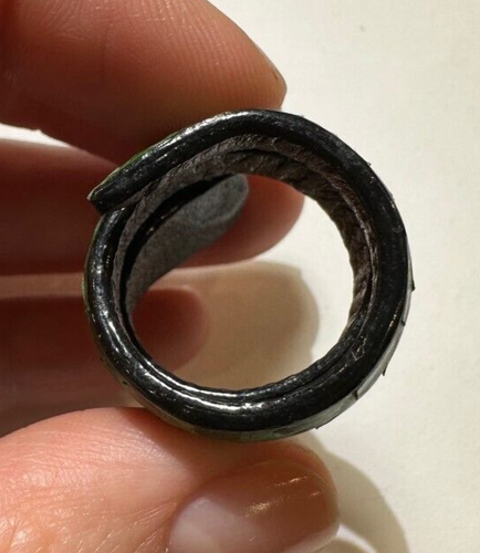 Fatto a Mano Verde Pelle Stampa Animale di Serpente Avvolto Vortice Sz 7 Adjust - Foto 4 di 8