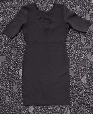 BCBGMAXAZRIA Designer Black Dress with Lace Neck Trim size Small | eBay