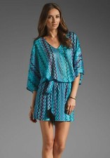 Karina Grimaldi Nicole Knit Mini Dress Teal Zig Zag NEW Short Blue