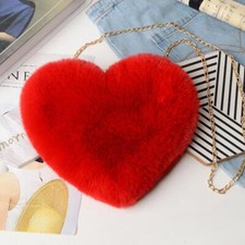 Heart Shape Shoulder Bag Faux otter hair Love Messenger Bag Valentine's Da QWR