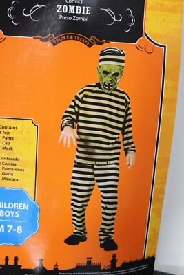 Prisonnier Zombie Garçons Déguisement M 7-8 Effrayant Masque Enfant Monster Neuf