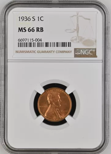 1936-S 1C RB Lincoln Wheat One Cent NGC MS66RB   6679115-004