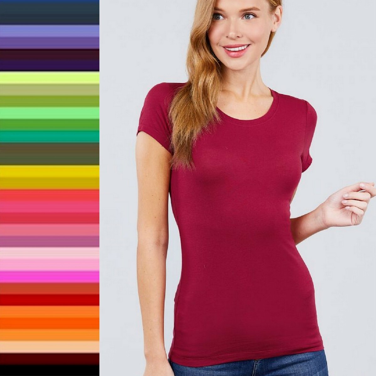 Women's Cotton Crew Round Neck Short Sleeve T-Shirt Soft