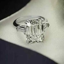 3CT Emerald Cut Lab Created Diamond Women's Wedding Ring 14K White Gold Plated