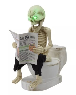 Animated Musical Skeleton on Toilet Green LED Eyes & Sound Activated NEW