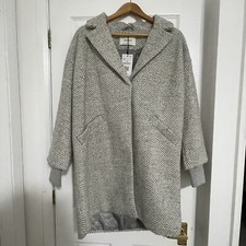 New Tag Stradivarius Size M Grey Pattern Wool Like Fabric Smart Coat Rrp £89.99