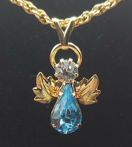 14 KT GOLD EP BIRTHSTONE JANUARY DK RED CRYSTAL ANGEL CHARM W/16'-30