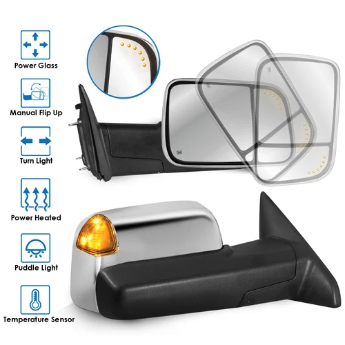 Power Heated Tow Mirrors w/ Turn Signal TEMP Sensor For 09-18 Ram 1500/2500/3500