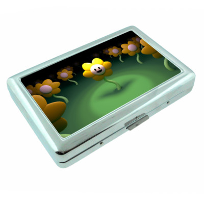 Sunflower Cartoon Em1 Silver Metal Cigarette Case RFID Protection Wallet