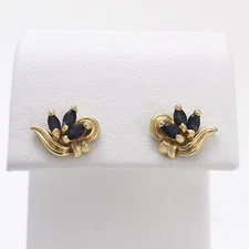 2Ct Marquise Cut Simulated Sapphire Cluster Stud Earrings 14K Yellow Gold Plated