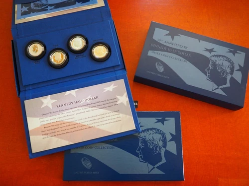 2014 50C SILVER KENNEDY HALF DOLLAR 50TH ANNIVERSARY 4 COIN SET IN OGP W P S D