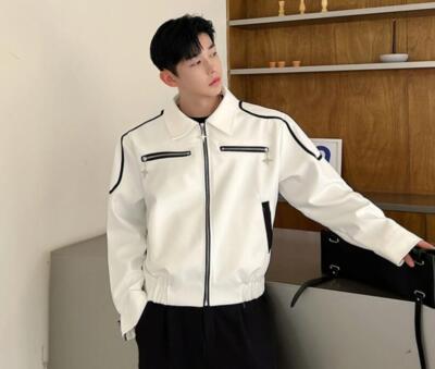 Men's Autumn Fashion Lapel Long Sleeve Loose Zipper Jacket Youth Casual Coats