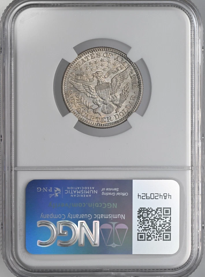 1906-P  25C BARBER SILVER QUARTER NGC MS62  #6904196-035 - FRESHLY GRADED! - Image 4 of 4