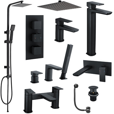 Matt Schwarz Quadratisch Modern Bad Waschtisch Badewanne Armaturen & Thermostat Duscharmaturen