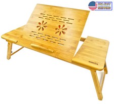 Bamboo Portable Laptop Table Breakfast Desk Tray Wooden Desk Adjustable Foldable