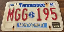 1992 Tennessee License Plate MGG 195  Montgomery County