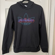 adidas Boys Trefoil Pullover Hoodie Hooded Sweatshirt Black Large 13/14