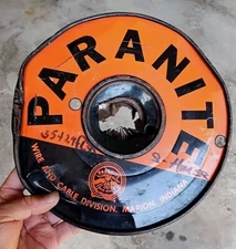 Vtg Half Spool PARANITE WIRE CABLE MARION INDIANA Metal Display 10" Sign Empty