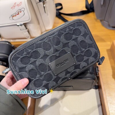 NWT COACH Wyatt Crossbody Bag In Signature Denim/Silver/Black