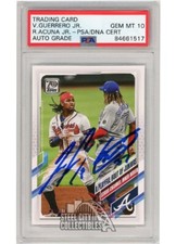 Ronald Acuna Vladimir Guerrero Jr 2021 Topps Auto Card Jsy # 61 - PSA/DNA 10