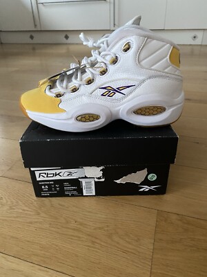 Reebok Question Mid Allen Iverson weiß gelb Zehe Lakers PE Herren Größe 7,5