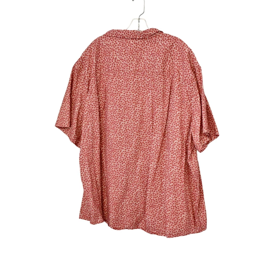 AMZN Essentials Red Floral Short Sleeve Button Front Shirt Big and Tall Size 4XL - Image 2 of 4