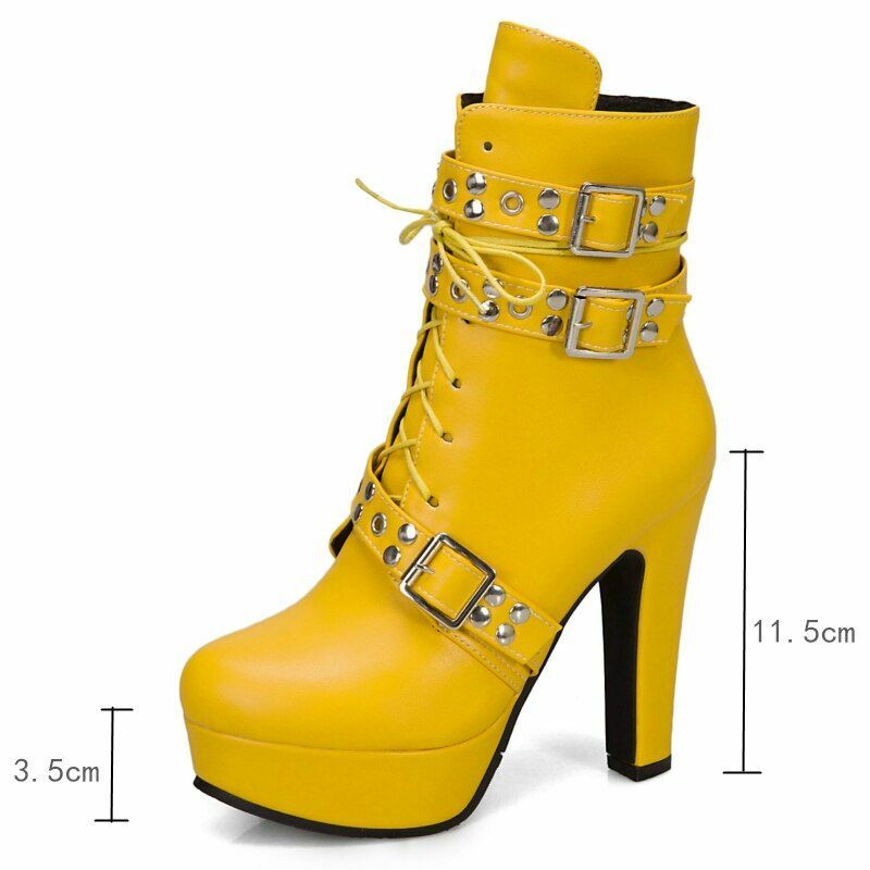Botines De Mujer Plataforma Tacón Alto Cordones Hebilla Femenina Corta  Zapato | eBay