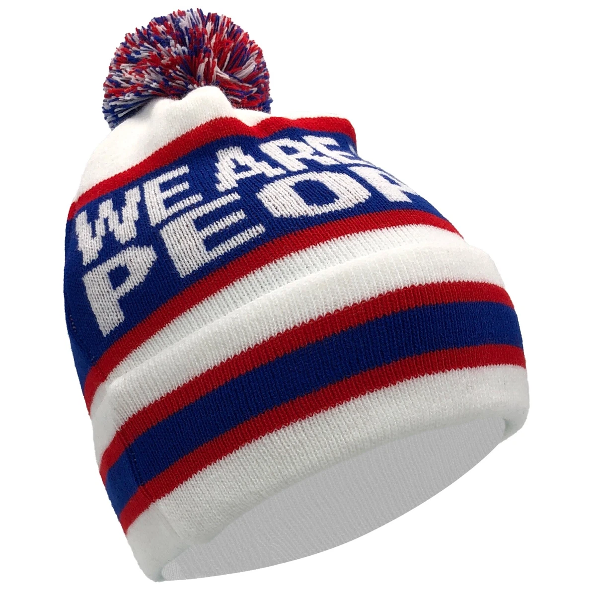 Rangers Bobble Hat White Blue Red We Are The People Adult Size