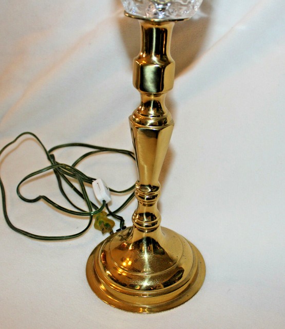 17” Tall Narrow Table Lamp Solid Brass Base Clear Upright Etched Glass