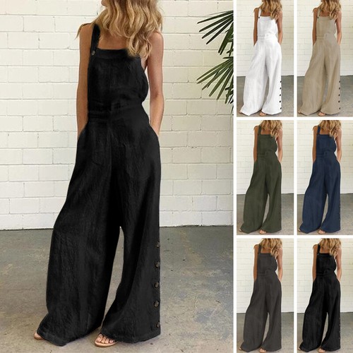 Womens Wide Leg Jumpsuits Long Pants Casual Summer Sleeveless Fashion Overalls - Picture 5 of 64