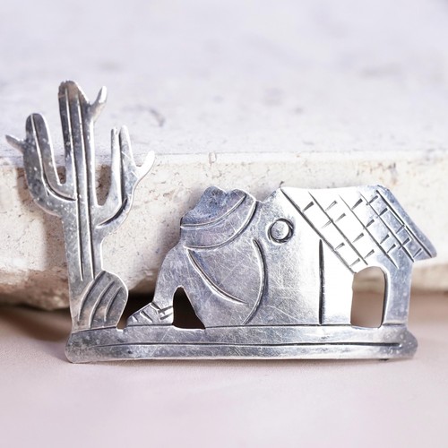Sterling 980 Silver Horse Brooch, Desert Cactus Pin, Native Animal Jewelry - 第 1/6 張圖片