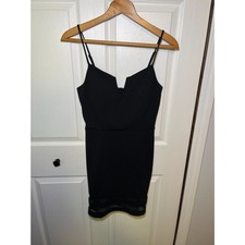 Speechless Black Bodycon Mini Dress Sheer Hem Spaghetti Strap Womens M