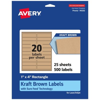 Avery Kraft Brown Rectangle Labels Sure Feed Technology 1 X 4 500 Kraft Brown