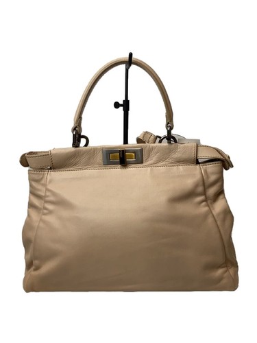FENDI Peekaboo Handbag Leather BEG Solid 8bn211