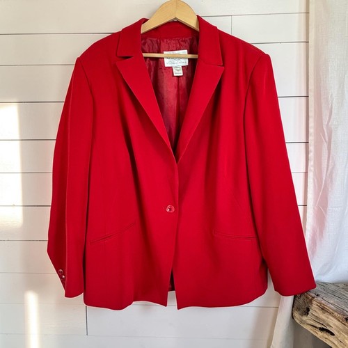 Oscar de la Renta, Tomato Red Vintage 90s Blazer Oscar de la Renta 20 Triacetate Single Button