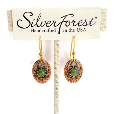 Silver Forest Green Jade Stone Drop Earrings Copper Brass 18K Surgical Steel