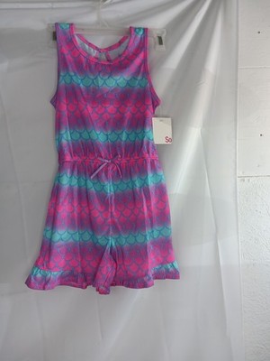 SO Girls Mermaid Stretchy Sleep 1 Pc Romper Shorts Outfit Size 7-8 NWT