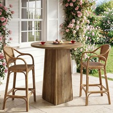 31.5" Round Wooden Dining Table Rustic Brown Kitchen Living Room Small Space
