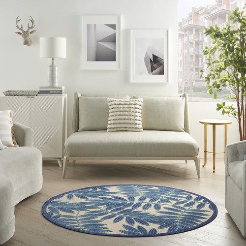 Nourison Aloha Indoor/Outdoor Navy 5'3" x Round Area Rug, Easy Cleaning, Non ... - Picture 6 of 10