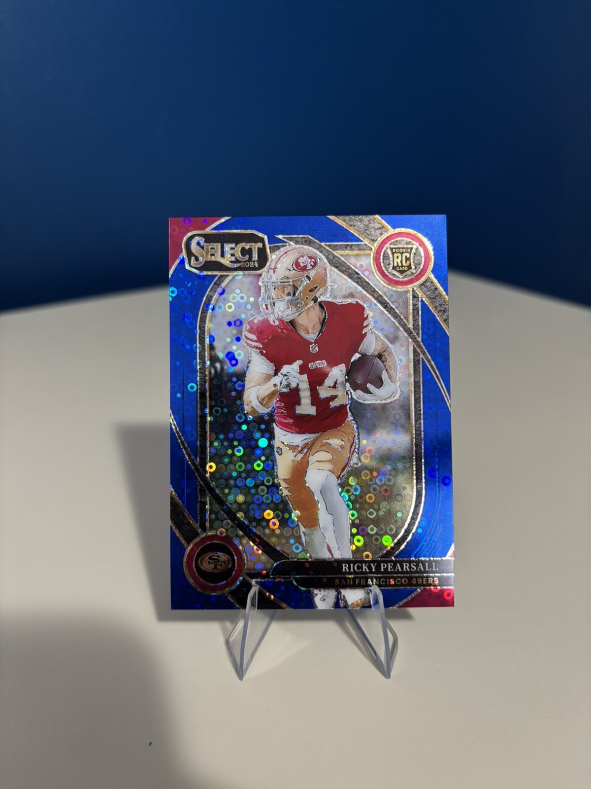 2024 Panini Select Club Level Ricky Pearsall No Huddle Blue Disco Prizm /25 (RC)