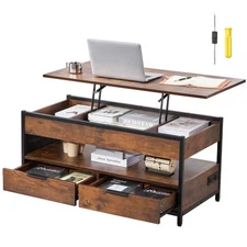 Uimoso Lift Top Coffee Table 39.4" Rectangle Coffee Table with Light & USB Brown